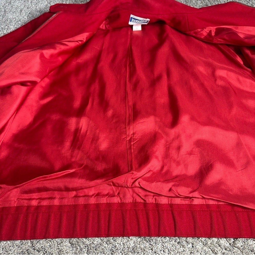 Vintage Pendleton Wool Bomber Jacket Red Oversized XL Zip Front Coat short warm - Picture 9 of 9